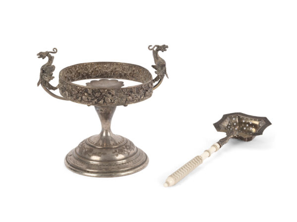 Silver table centerpiece, glass insert missing