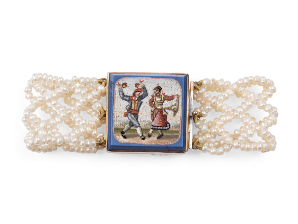 Perlenarmband mit Mikromosaik in Goldfassung