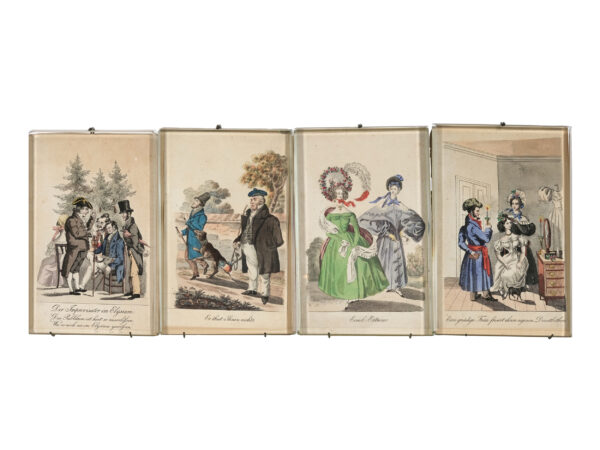 4 kolorierte Lithografien hinter Glas